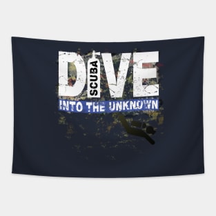 Scuba Diving T Shirt Dive into the Unknown Distressed Tee Tapestry