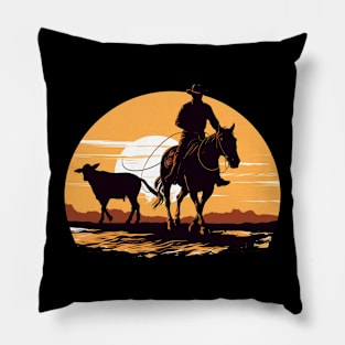 Cowboy at sunset Pillow