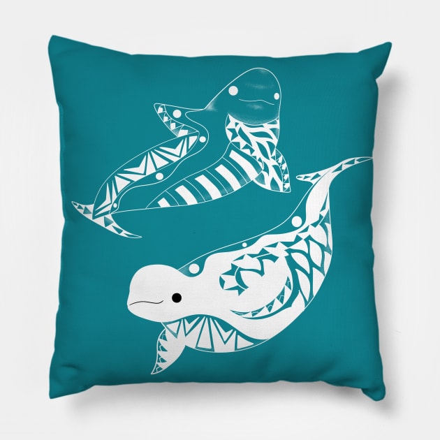 beluga whale in mayan pattern ecopop Pillow by jorge_lebeau