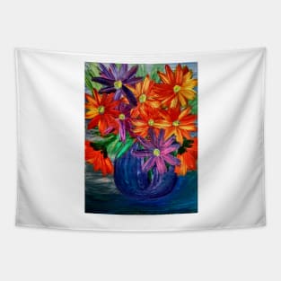 A beautiful lovely boutique of abstract vibrant colorful  flowers in a tall glass vase Tapestry