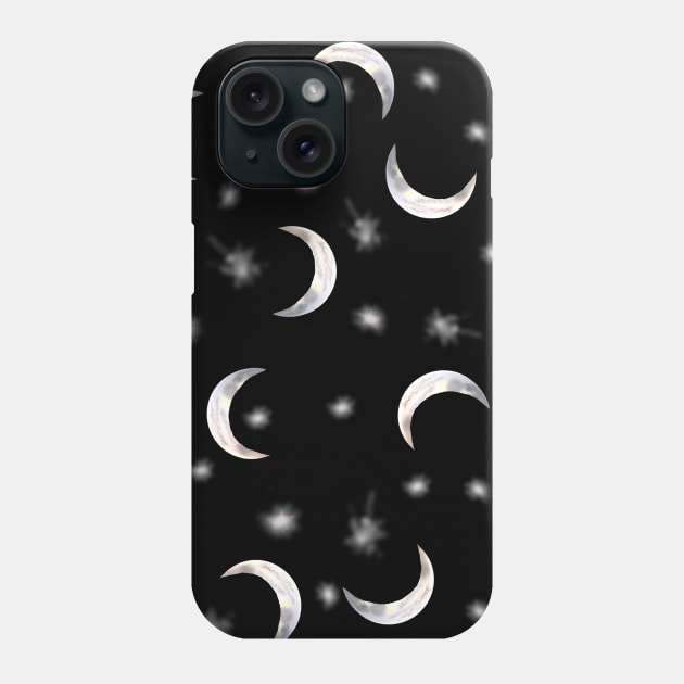 Crescent Moons and Stars - Black Phone Case by Art By LM Designs 