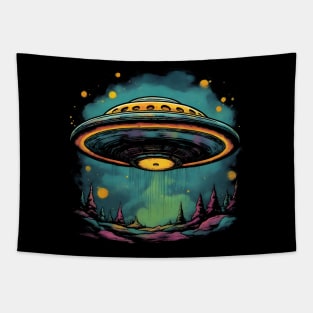 Flying Saucer Ufo Colorful Vintage Style Tapestry