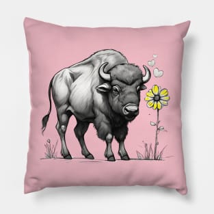 Buffalo in love with flower western American west animal Pillow