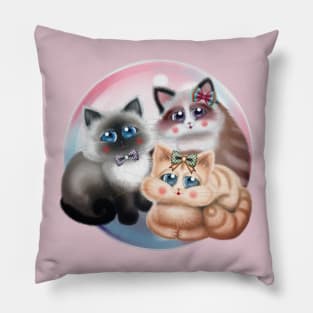 Cute Cats with Bows Pillow