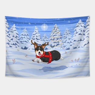 Cute Black Pembroke Corgi in Christmas Reindeer Costume Tapestry