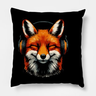 Funny Smiling musical fox wearing headphones Pillow