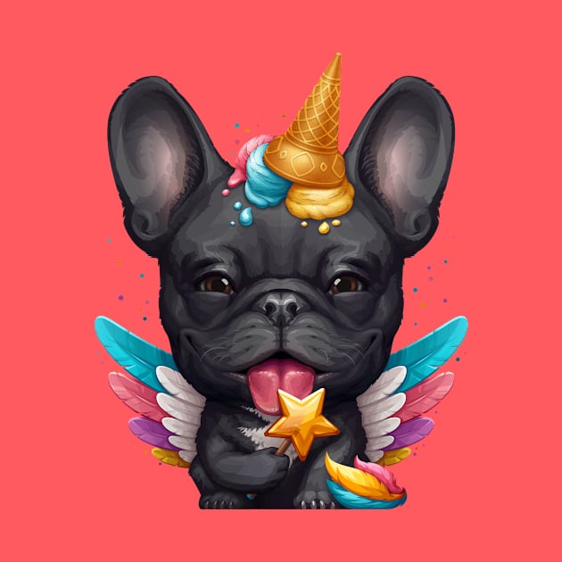 Black French Bulldog Ice Cream Unicorn by stonemask