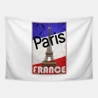 Paris France Eiffel Tower French Flag Hot Air Balloon Tapestry