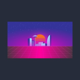 Synthwave 80's neon city T-Shirt