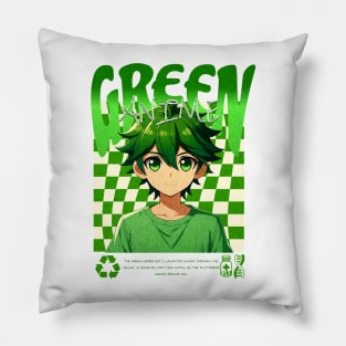 Green Anime Boy Pillow