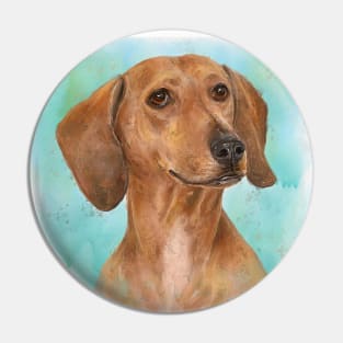 Portrait of a Dachshund in Watercolor with Turquoise Background Pin