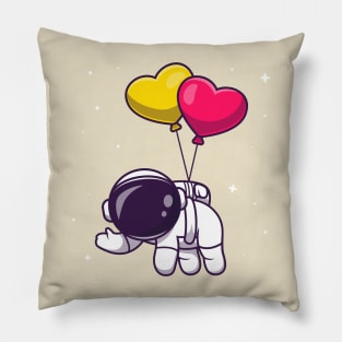 Cute Astronaut Floating With Love Balloon Cartoon Pillow