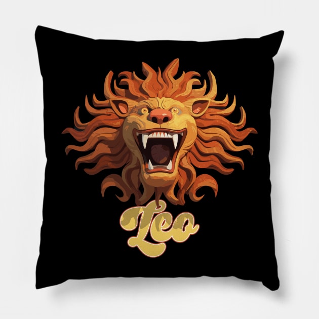 Leo Zodiac Lion's Head Pillow by DanielLiamGill