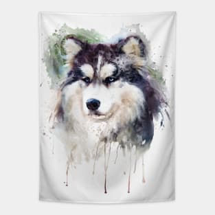 Watercolor Portrait - Alaskan Malamute Tapestry