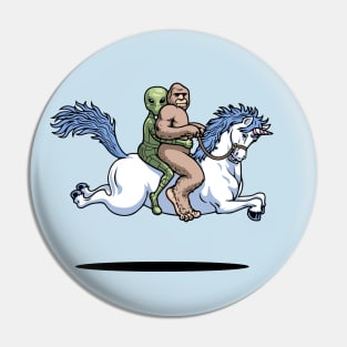 Bigfoot and An Alien On A Unicorn Pin