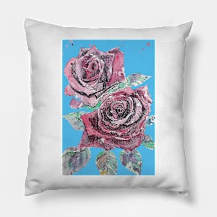 Red Rose Watercolor Painting on Blue Pillow