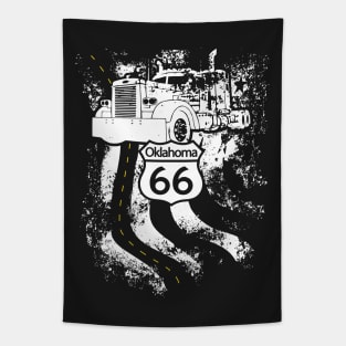Oklahoma Route 66 Big Rig Truck and American Flag Tapestry