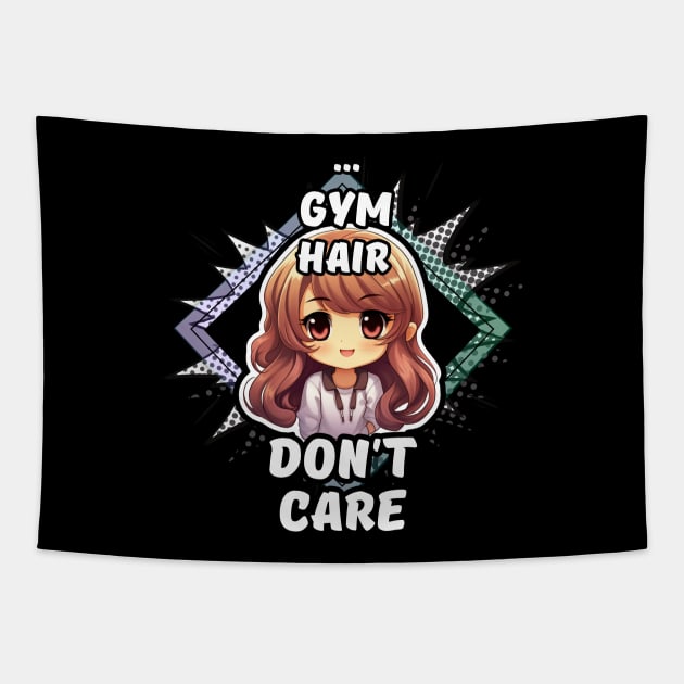 Kawaii Gym Hair Don't Care Anime Tapestry by MaystarUniverse