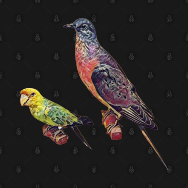 Extinct Birds (passenger pigeon and Carolina parakeet) by Animal Surrealism