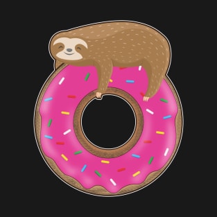 Cute baby sloth sleeping on a donut T-Shirt