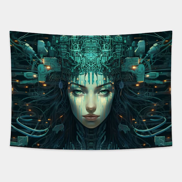 Cypherpunk Evil Cyberpunk AI System Failure Tapestry by Nightarcade