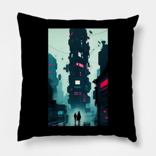 Cyberpunk TV Tower Pillow