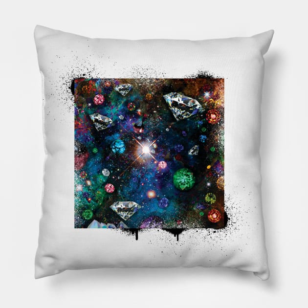 Diamond Gems Galaxy Graffiti Art Pillow by ArtistheJourney