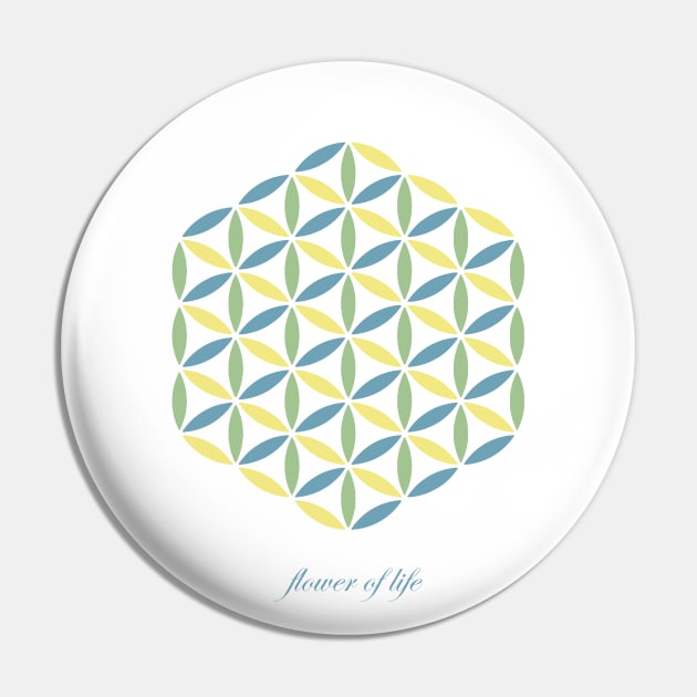 Green, Blue and Yellow Flower of life Symbol Pin by kallyfactory