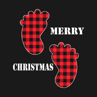 Merry Christmas Baby Feet Red Plaid Buffalo T-Shirt