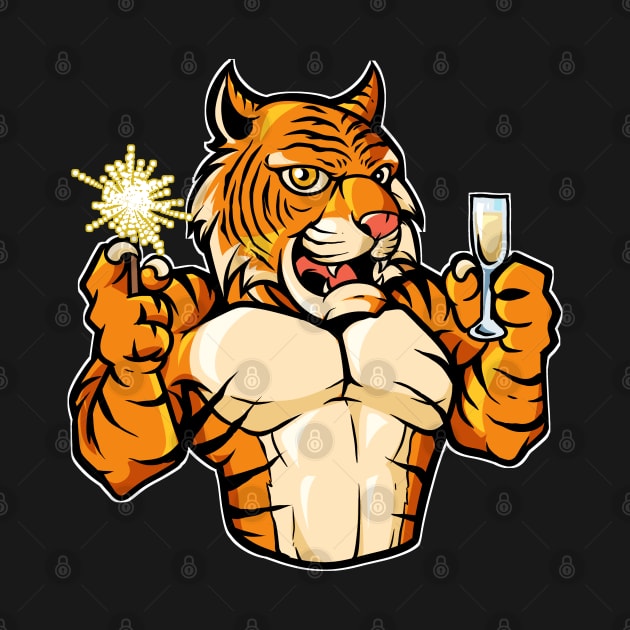 Tiger with Champagne and Sparkler - Happy new year by Modern Medieval Design