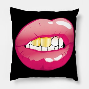 Mouth with golden teeth (for Face Mask) Pillow