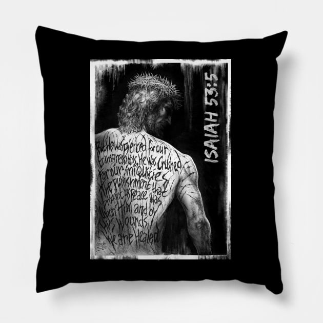 Connecting Wounds, stripes, furrowed back, Christ, Isaiah 53:5 Pillow by Studio DAVE