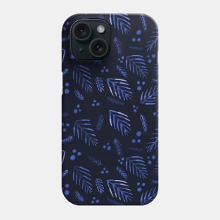 Christmas tree branches and berries - dark blue Phone Case