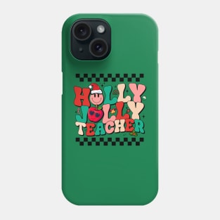 Vintage Groovy Holly And Jolly Teacher Santa Christmas 2023 Phone Case