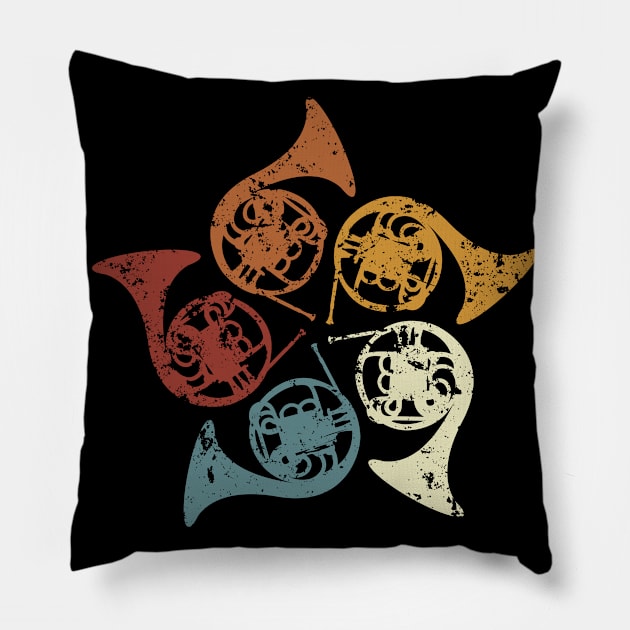 Retro brass band French horn & horn player Pillow by GreenOptix