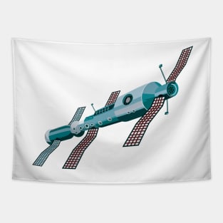 Vintage Soviet  Space Station Retro Tapestry