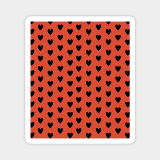 Black Hearts Pattern on Burnt Orange Magnet