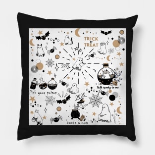 Cute Halloween Cat Ghost Doodle Pillow