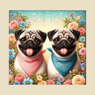 2 Smiling Pug Dogs T-Shirt