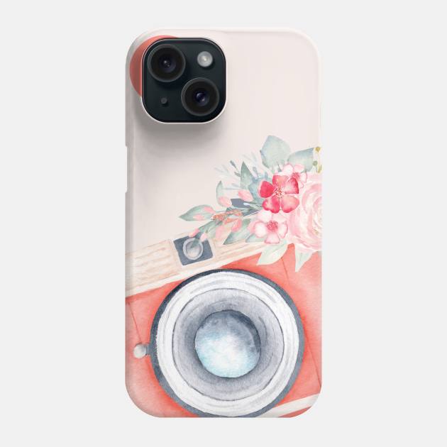 Watercolor Floral Vintage Camera Phone Case by Martsy