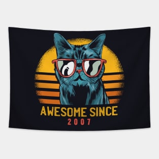 Retro Cool Cat Awesome Since 2007 // Awesome Cattitude Cat Lover Tapestry