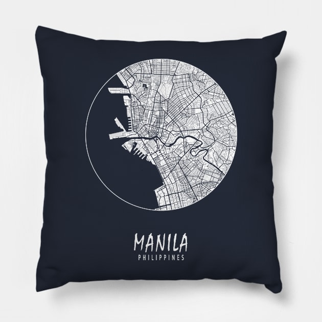 Manila, Philippines City Map - Full Moon Pillow by deMAP Studio