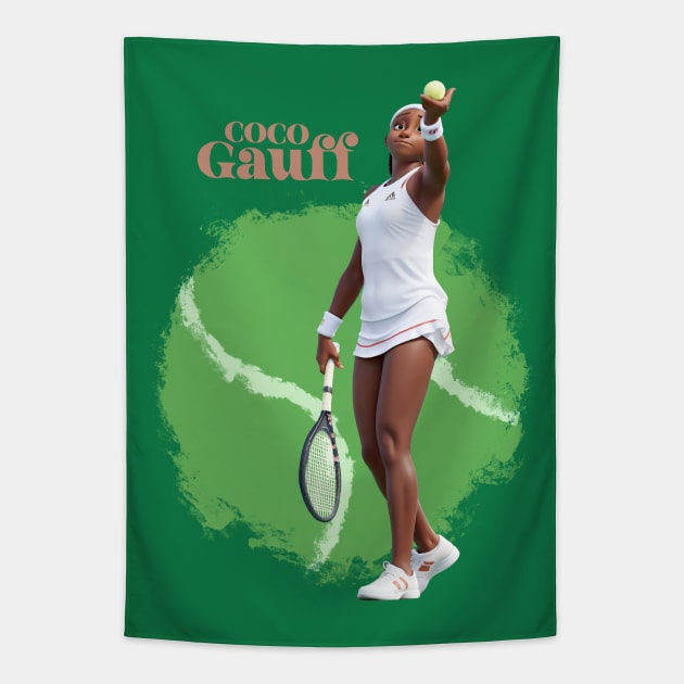 Coco Gauff cartoon Tapestry by BAJAJU