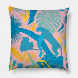 Surreal Wildlife / Pink, Blue, Yellow Pillow