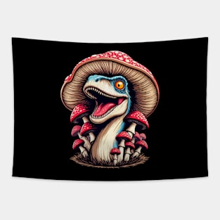 Funny Velociraptor Mushroom Hat Dinosaur Garden Tapestry