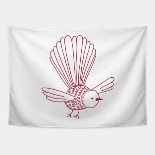 New Zealand Fantail Piwakawaka palest pink and Christmas Red Tapestry