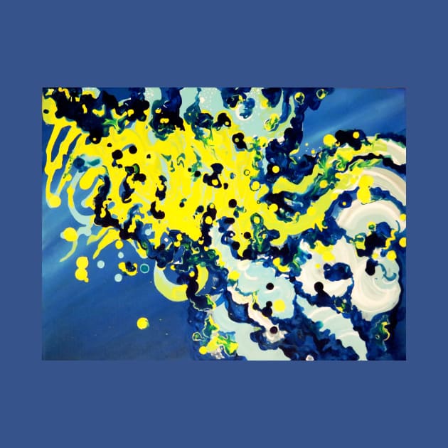 Blue Yellow Liquid Art by Encino