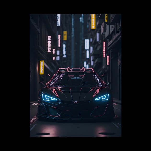 Dark Sports Car in Japanese Neon City by star trek fanart and more