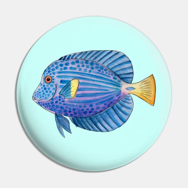 Aquarium Purple Tang Fish in Watercolor Pin by narwhalwall