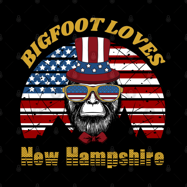 Bigfoot loves America and New Hampshire by Scovel Design Shop